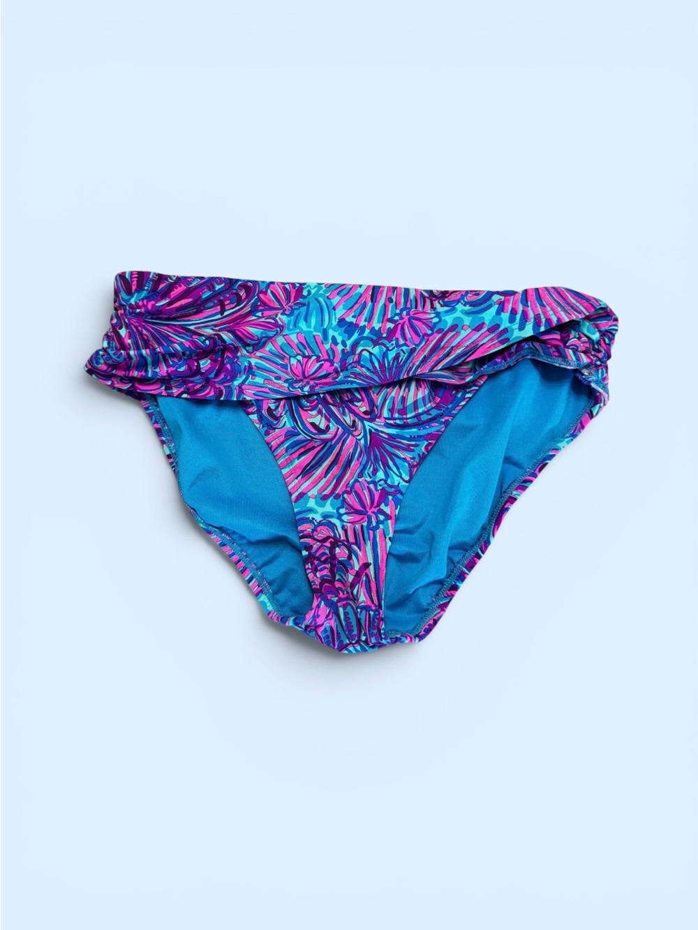 Vibrant Lilly Pulitzer Blue & Purple Floral Fold-Over Bikini Bottom size 10